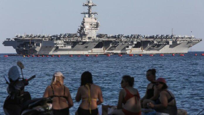 USS Gerald R Ford aircraft carrier in Greece