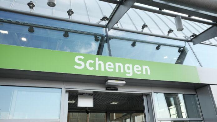 Schengen writing on airport arrivals