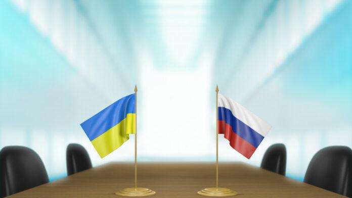 Ukraine and Russia relations and trade deal talks 3D rendering