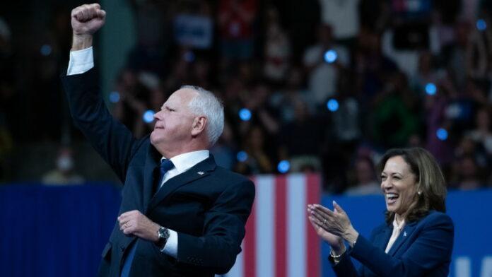 Democratic presidential candidate US Vice President Kamala Harris holds a campaign rally with Democratic vice presidential candidate Tim Walz