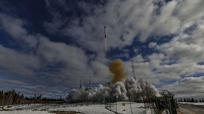 A launch of the Russian new intercontinental ballistic missile Sarmat